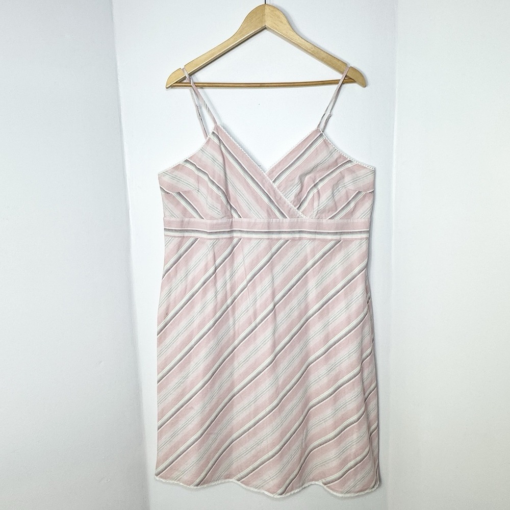 VTG Old Navy Pink Striped Sundress Dress 20 Y2K Coastal Crochet Trim Babydoll
